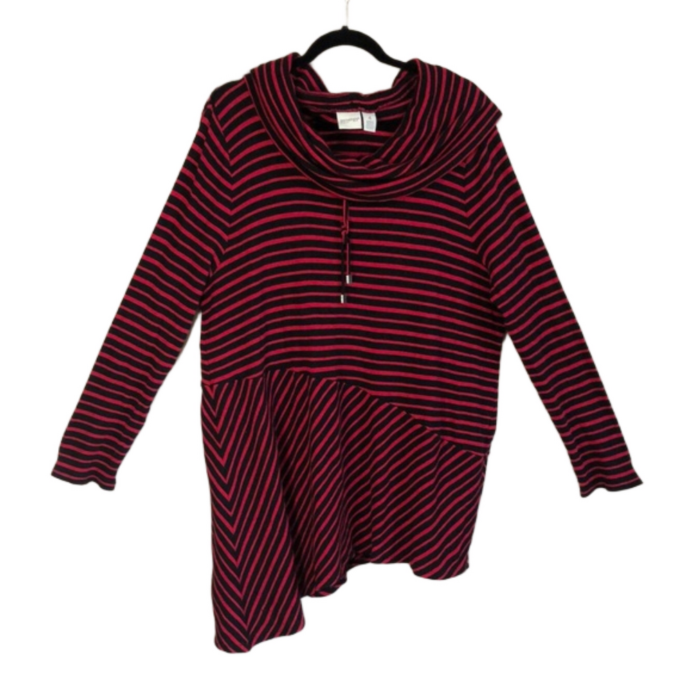 Zenergy by CHICO'S Women's XXL Diana Cowl Neck Ribbed Striped Tunic Top Modal